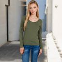 Green Large Women's Long Sleeve Scoop Neck Stretch Knit Top