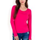 Pink Large Women's Long Sleeve Scoop Neck Stretch Knit Top