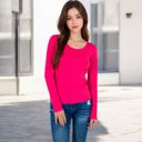 Pink Large Women's Long Sleeve Scoop Neck Stretch Knit Top