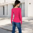 Pink Large Women's Long Sleeve Scoop Neck Stretch Knit Top