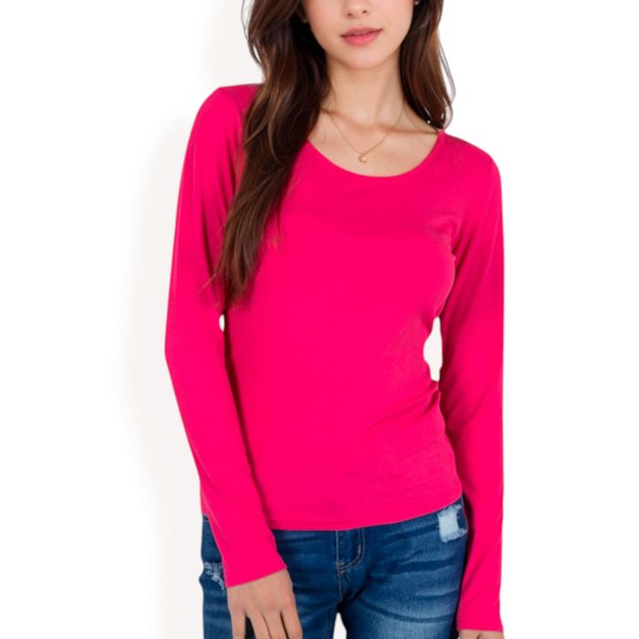 Women's Long Sleeve Scoop Neck Stretch Knit Top