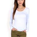 White Large Women's Long Sleeve Scoop Neck Stretch Knit Top