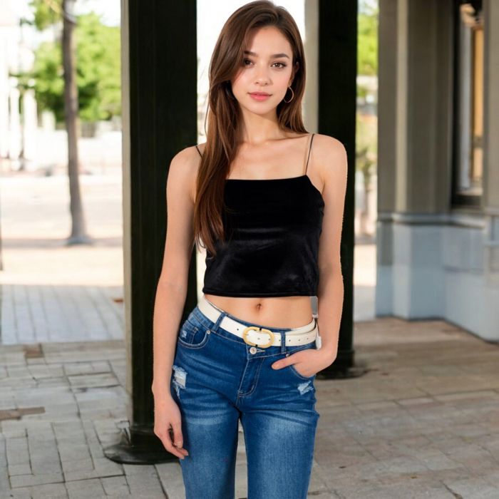 Women's Velvet Spaghetti Strap Cropped Cami Top