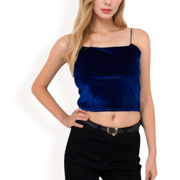 Women's Velvet Spaghetti Strap Cropped Cami Top