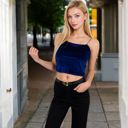 Blue Large Women's Velvet Spaghetti Strap Cropped Cami Top