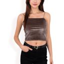 Brown Large Women's Velvet Spaghetti Strap Cropped Cami Top