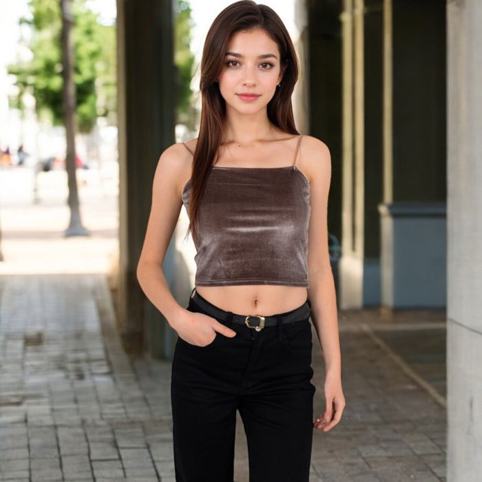 Women's Velvet Spaghetti Strap Cropped Cami Top