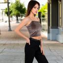 Brown Small Women's Velvet Spaghetti Strap Cropped Cami Top