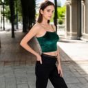 Green Large Women's Velvet Spaghetti Strap Cropped Cami Top