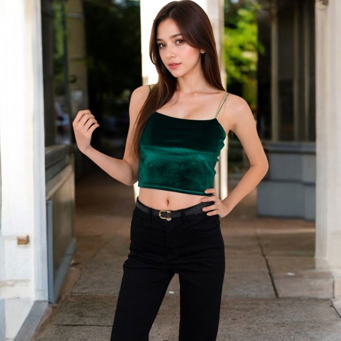 Women's Velvet Spaghetti Strap Cropped Cami Top