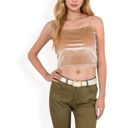 Beige Large Women's Velvet Spaghetti Strap Cropped Cami Top