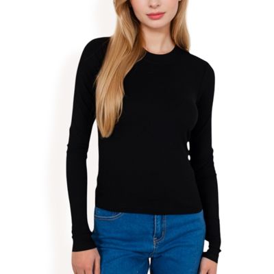 Women's Ribbed Long Sleeve Fitted Crew Neck Top