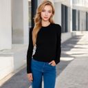 Black Small Women's Ribbed Long Sleeve Fitted Crew Neck Top