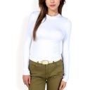 White Large Women's Ribbed Long Sleeve Fitted Crew Neck Top