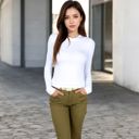 White Medium Women's Ribbed Long Sleeve Fitted Crew Neck Top