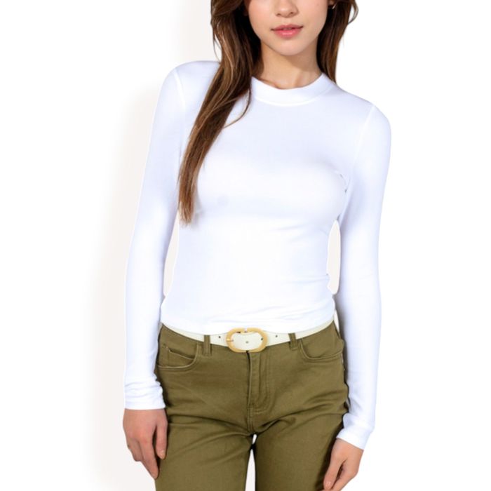 Women's Ribbed Long Sleeve Fitted Crew Neck Top