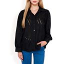 Black Large Women's Embroidered Eyelet Long Sleeve Button-Up Blouse