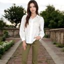 White Large Women's Embroidered Eyelet Long Sleeve Button-Up Blouse