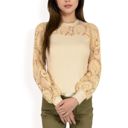  Women's Long Sleeve Lace Detail Top with Stretch Knit Bodice