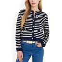 Blue Large Women's Striped Button-Up Cardigan with Pocket Detail