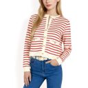 Red Large Women's Striped Button-Up Cardigan with Pocket Detail