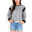  Women's Striped Crew Neck Sweatshirt with Contrast Sleeves