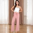 Pink Large Women's Relaxed Fit Wide-Leg Lounge Pants with Adjustable Drawstring