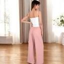 Pink Large Women's Relaxed Fit Wide-Leg Lounge Pants with Adjustable Drawstring