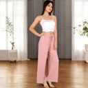 Pink Large Women's Relaxed Fit Wide-Leg Lounge Pants with Adjustable Drawstring