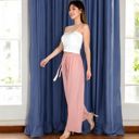 Pink Large Women's Relaxed Fit Wide-Leg Lounge Pants with Adjustable Drawstring