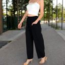 Black Large Women's Wide-Leg Elastic Waist Pants with Side Pockets