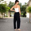 Black Large Women's Wide-Leg Elastic Waist Pants with Side Pockets