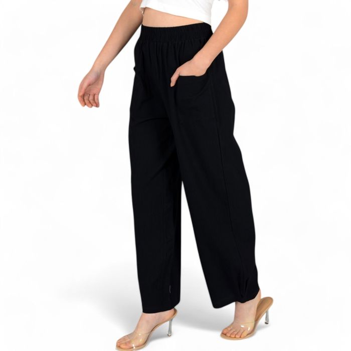 Women's Wide-Leg Elastic Waist Pants with Side Pockets