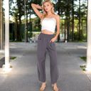 Gray Large Women's Wide-Leg Elastic Waist Pants with Side Pockets