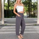 Gray Large Women's Wide-Leg Elastic Waist Pants with Side Pockets