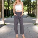 Gray Large Women's Wide-Leg Elastic Waist Pants with Side Pockets