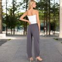 Gray Large Women's Wide-Leg Elastic Waist Pants with Side Pockets