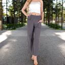 Gray Large Women's Wide-Leg Elastic Waist Pants with Side Pockets