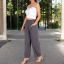 Gray Large Women's Wide-Leg Elastic Waist Pants with Side Pockets