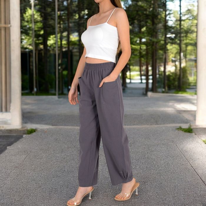 Women's Wide-Leg Elastic Waist Pants with Side Pockets