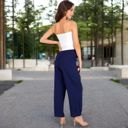 Blue Large Women's Wide-Leg Elastic Waist Pants with Side Pockets