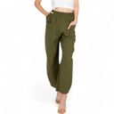 Green Large Women's Wide-Leg Elastic Waist Pants with Side Pockets