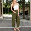 Green Large Women's Wide-Leg Elastic Waist Pants with Side Pockets