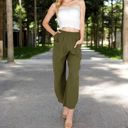 Green Large Women's Wide-Leg Elastic Waist Pants with Side Pockets