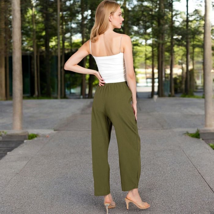 Women's Wide-Leg Elastic Waist Pants with Side Pockets