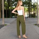 Green Large Women's Wide-Leg Elastic Waist Pants with Side Pockets