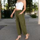 Green Large Women's Wide-Leg Elastic Waist Pants with Side Pockets