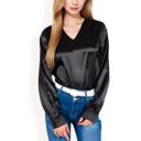  Women's Satin Long Sleeve V-Neck Blouse with Cuffed Sleeves