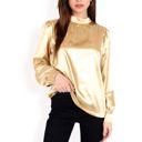  Women's Satin Long Sleeve Blouse with High Neck and Puff Sleeves