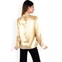 Beige Large Women's Satin Long Sleeve Blouse with High Neck and Puff Sleeves